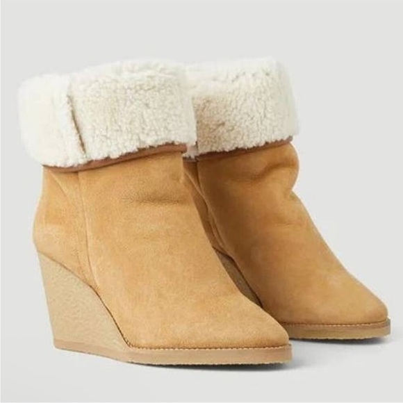 Isabel Marant Totam Shearling Fur Wedge Tan Heeled Slip On Winter Boots Size 39 - Picture 1 of 11